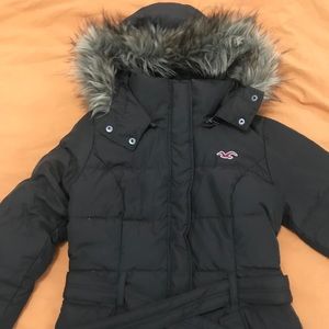 Hollister puffer coat with fur hood